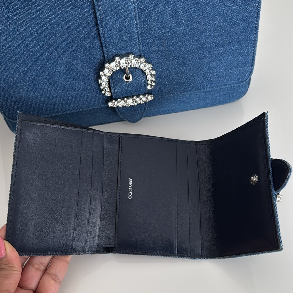 Jimmy Choo Denim Shoulder Bag with Adjustable Strap & Matching Compact Wallet - Picture 7 of 17